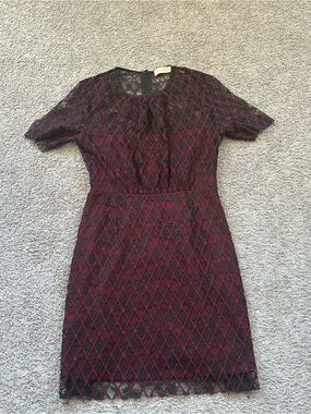 Sandro Burgundy Lace Midi Dress